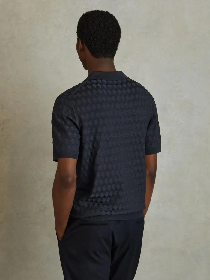 Men Reiss Polo Shirts Rizzo HalfZip Knitted Polo Shirt Navy