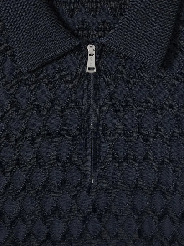 Men Reiss Polo Shirts Rizzo HalfZip Knitted Polo Shirt Navy