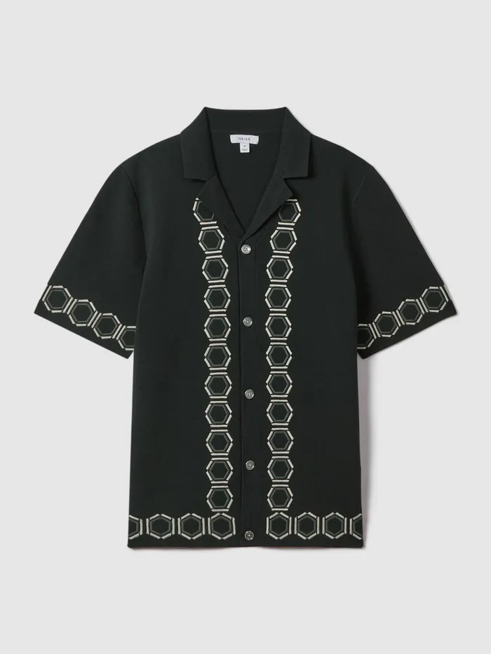Men Reiss Shirts Decoy Knitted Cuban Collar Shirt Hunting Green