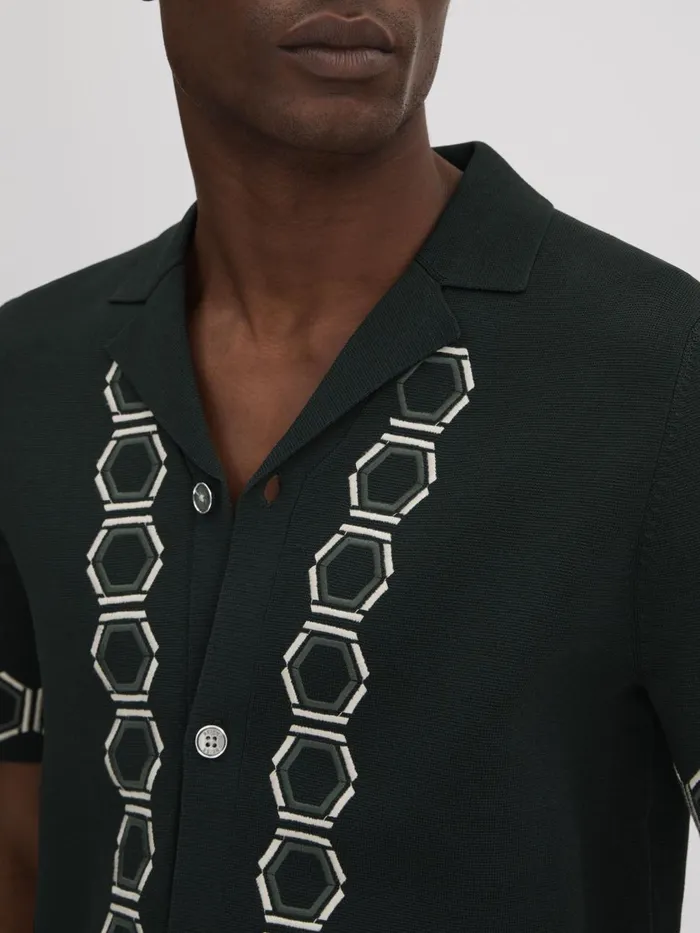Men Reiss Shirts Decoy Knitted Cuban Collar Shirt Hunting Green