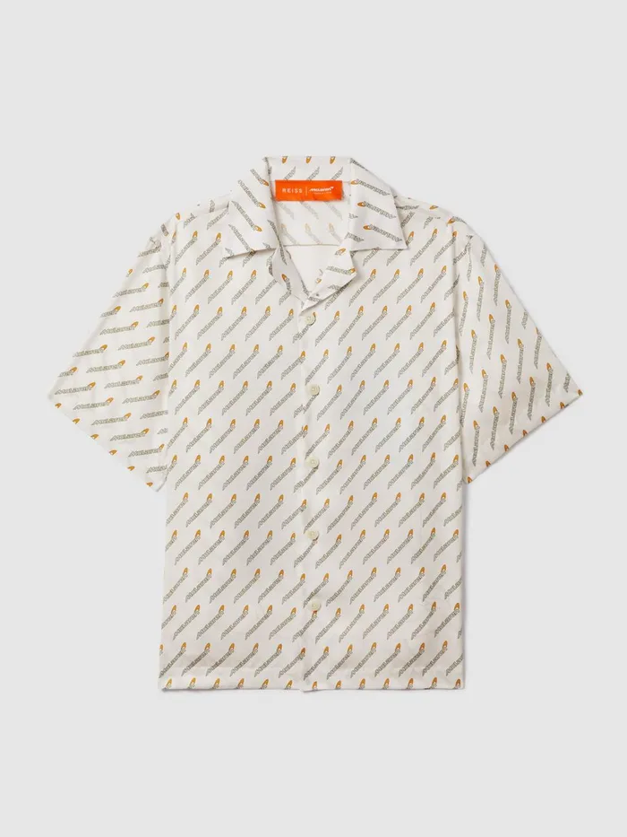 Men Reiss Shirts F1 Monte Carlo Exclusive Cuban Collar Shirt White Multi