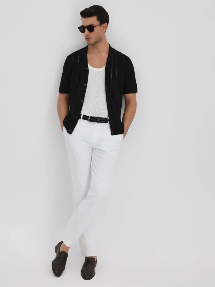 Men Reiss Shirts Heartwood Embroidered Cuban Collar Shirt Black
