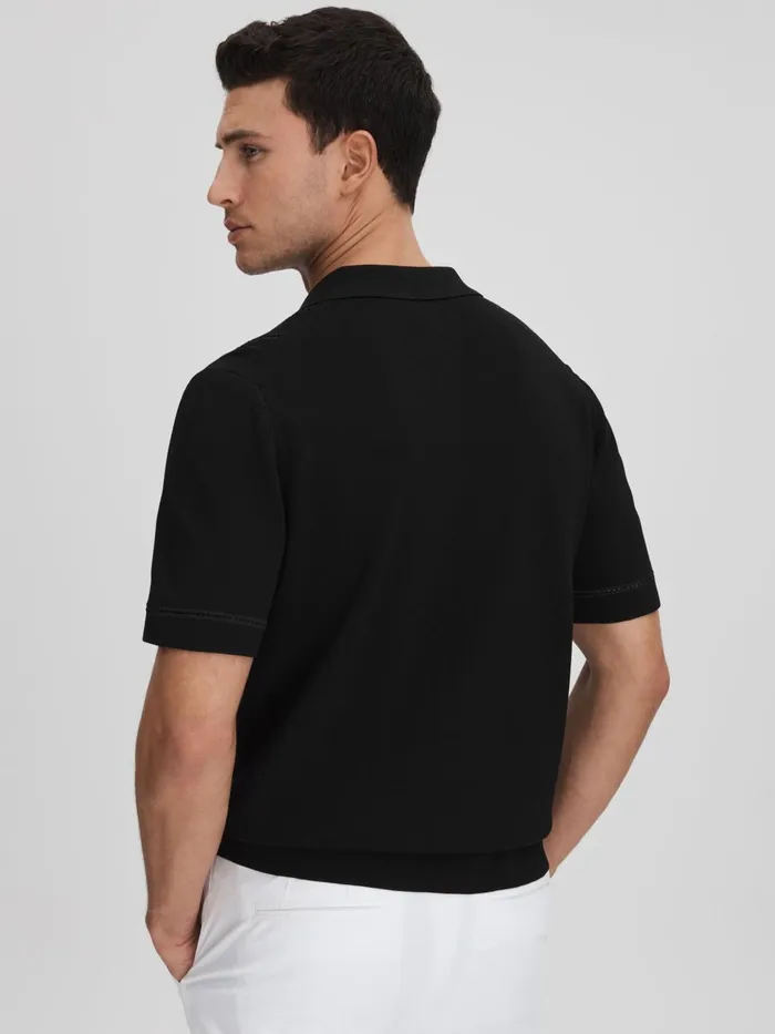 Men Reiss Shirts Heartwood Embroidered Cuban Collar Shirt Black