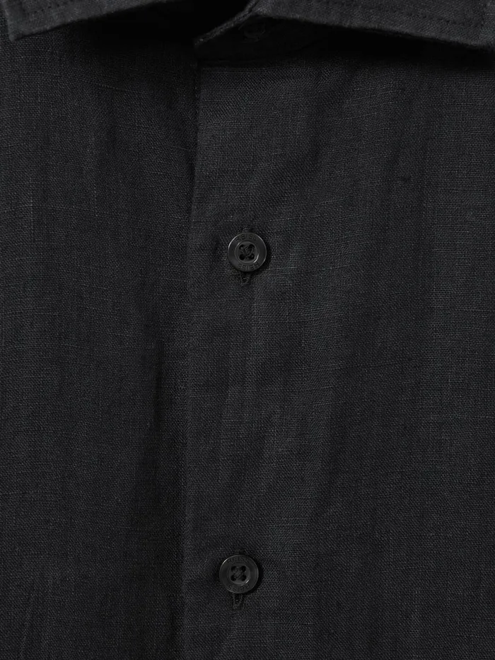 Men Reiss Shirts Holiday Slim Fit Linen ButtonThrough Shirt Black