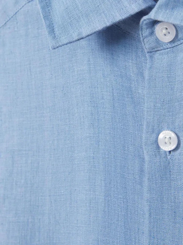 Men Reiss Shirts Holiday Slim Fit Linen ButtonThrough Shirt Sky Blue