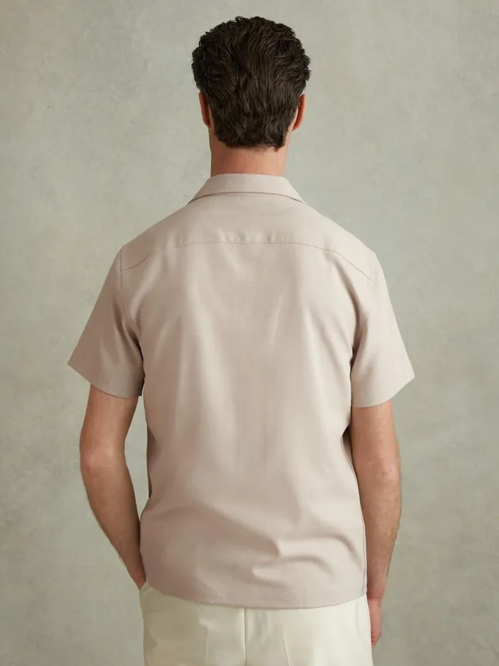 Men Reiss Shirts Nitus Herringbone Cuban Collar Shirt Stone