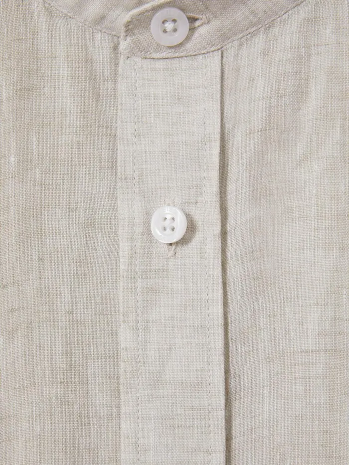 Men Reiss Shirts Ocean Linen Grandad Collar Shirt Stone