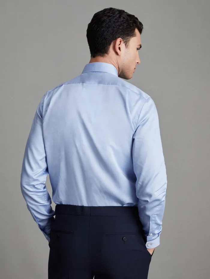 Men Reiss Shirts Remote Reg Cotton Satin Cutaway Collar Shirt Mid Blue