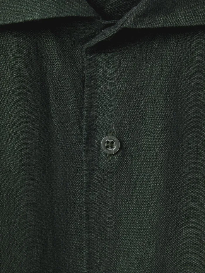Men Reiss Shirts Ruban Linen Button Through Shirt Dark Green