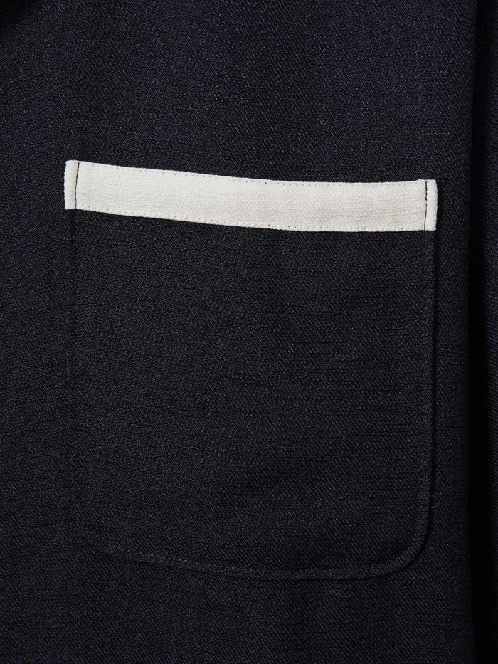 Men Reiss Shirts Vita Contrast Trim Cuban Collar Shirt Navyecru