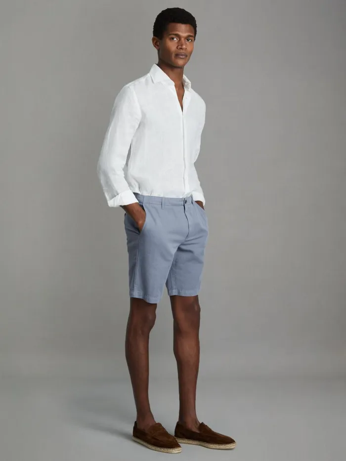 Men Reiss Shorts Ezra Cotton Blend Internal Drawstring Shorts Airforce Blue