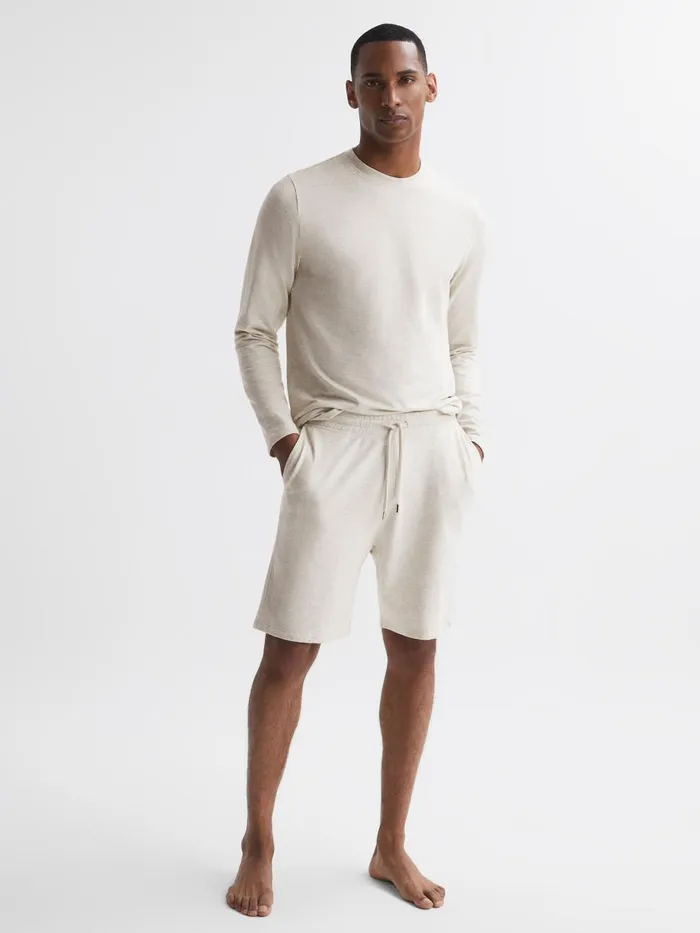 Men Reiss Shorts Tyne Drawstring Fleece Lined Shorts Oatmeal Melange