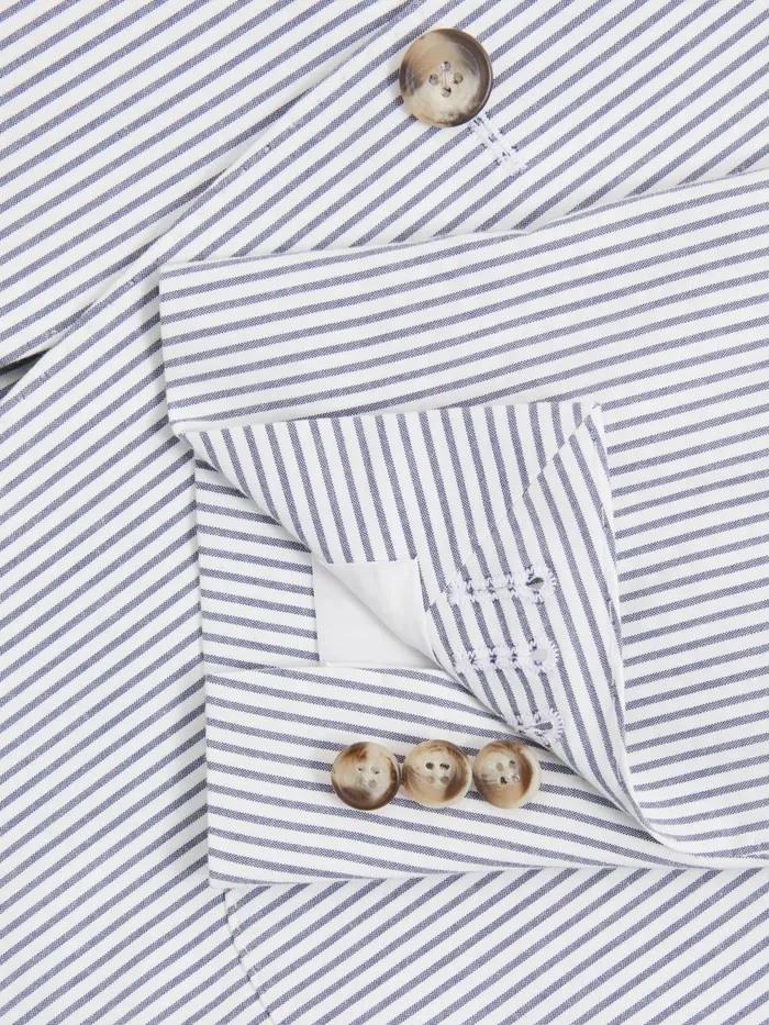Men Reiss Suits and Tailoring Barr Cotton Seersucker Single Breasted Blazer Soft Bluewhite