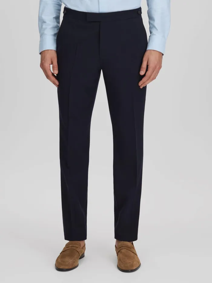 Men Reiss Suits and Tailoring Belmont Slim Fit Side Adjuster Trousers Navy