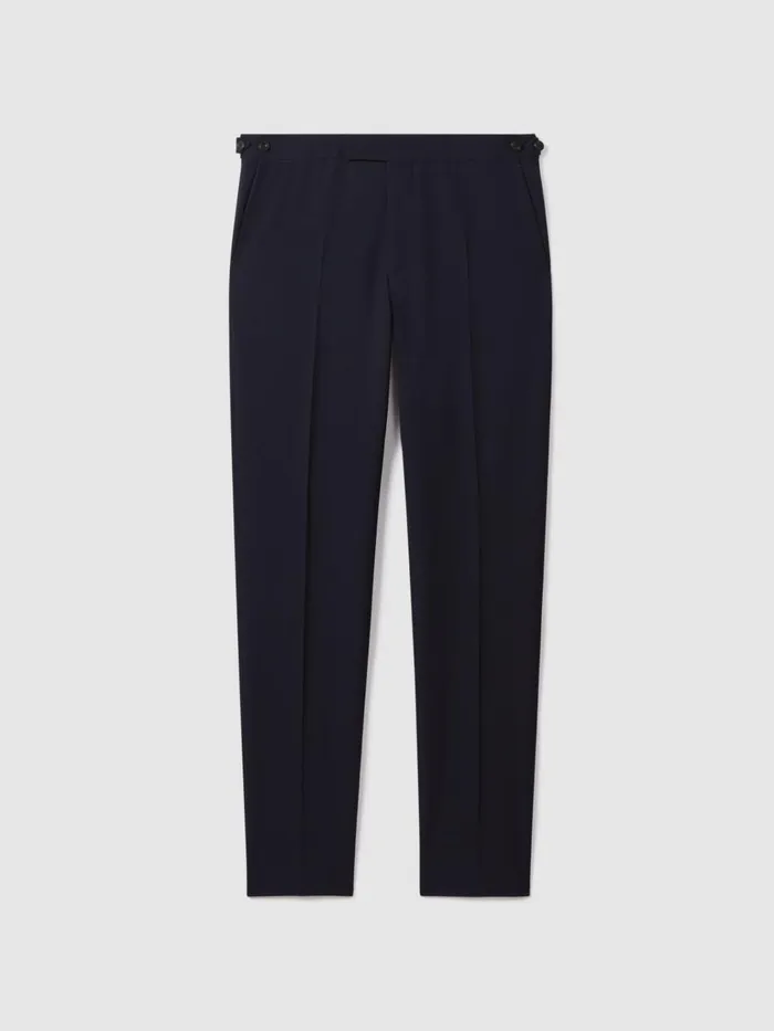 Men Reiss Suits and Tailoring Belmont Slim Fit Side Adjuster Trousers Navy