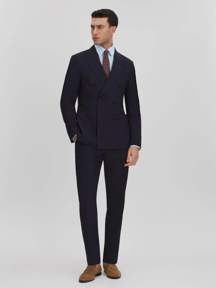 Men Reiss Suits and Tailoring Belmont Slim Fit Side Adjuster Trousers Navy