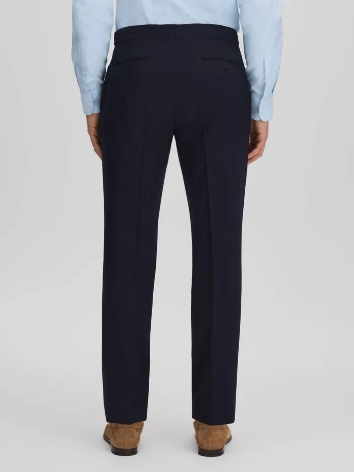 Men Reiss Suits and Tailoring Belmont Slim Fit Side Adjuster Trousers Navy