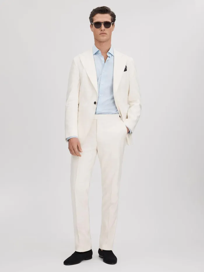 Men Reiss Suits and Tailoring Heat Linen Blend Single Breasted Blazer Off White
