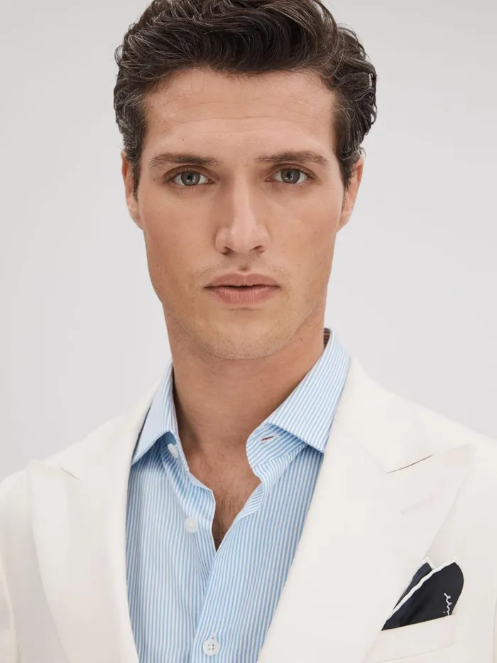 Men Reiss Suits and Tailoring Heat Linen Blend Single Breasted Blazer Off White