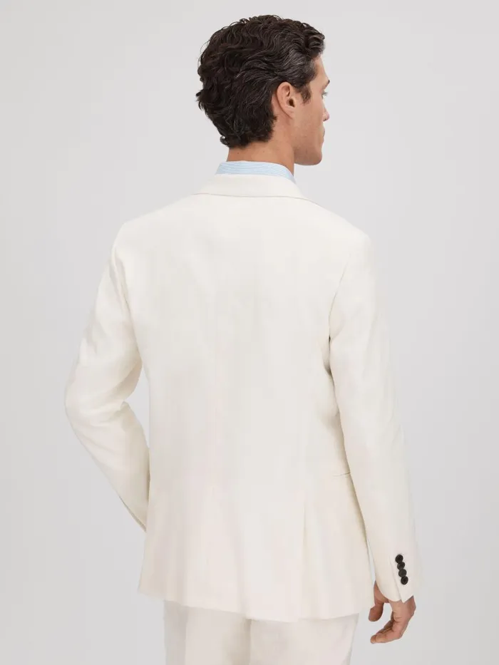 Men Reiss Suits and Tailoring Heat Linen Blend Single Breasted Blazer Off White