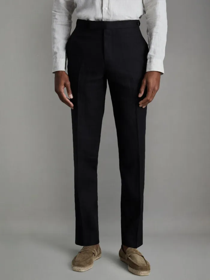 Men Reiss Suits and Tailoring Kin Slim Fit Linen Adjuster Trousers Black