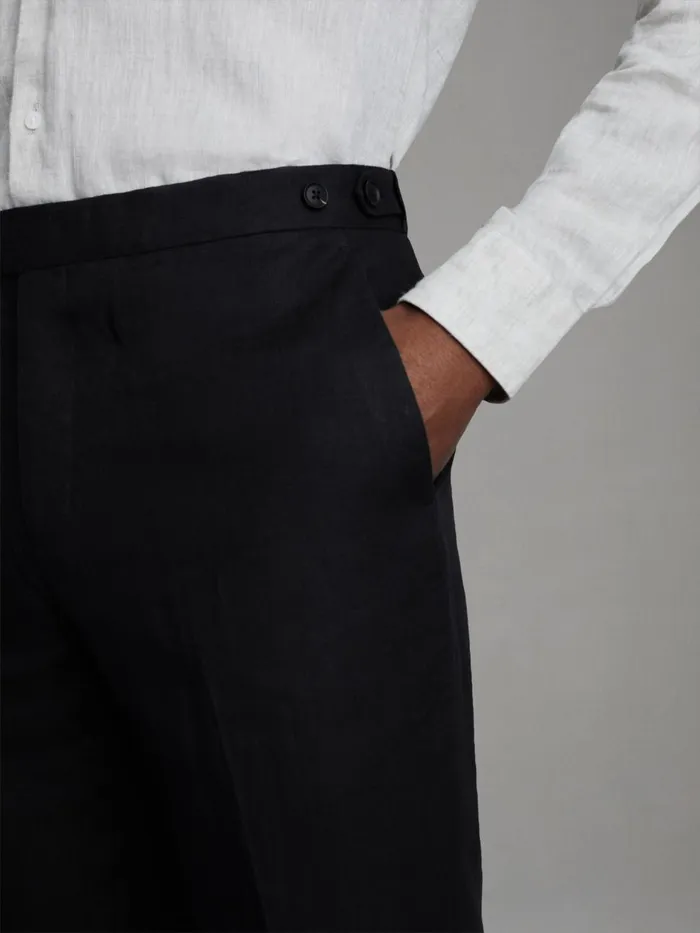 Men Reiss Suits and Tailoring Kin Slim Fit Linen Adjuster Trousers Black