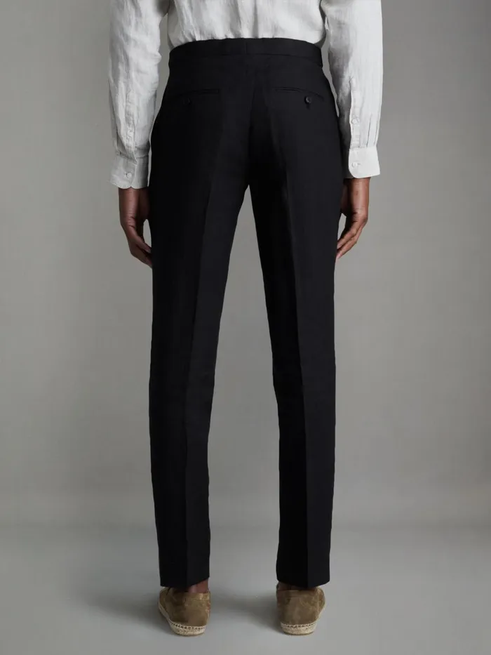 Men Reiss Suits and Tailoring Kin Slim Fit Linen Adjuster Trousers Black