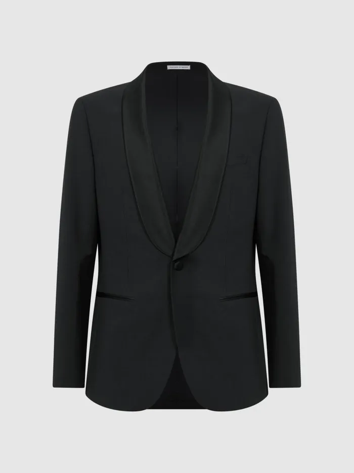 Men Reiss Suits and Tailoring Poker Modern Fit Single Breasted Tuxedo Jacket Black