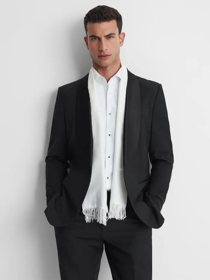 Men Reiss Suits and Tailoring Poker Modern Fit Single Breasted Tuxedo Jacket Black