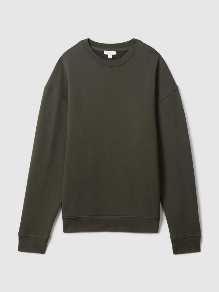 Men Reiss Sweats Hoodies and Joggers Alistar Cotton Crew Neck Sweatshirt Khaki