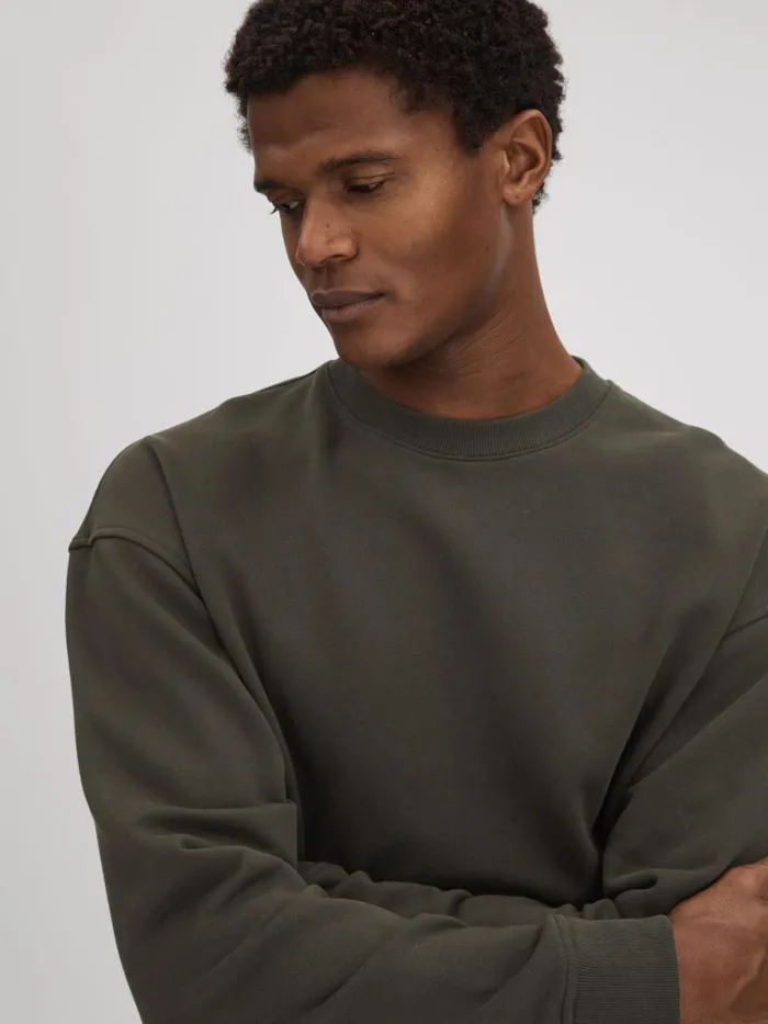 Men Reiss Sweats Hoodies and Joggers Alistar Cotton Crew Neck Sweatshirt Khaki