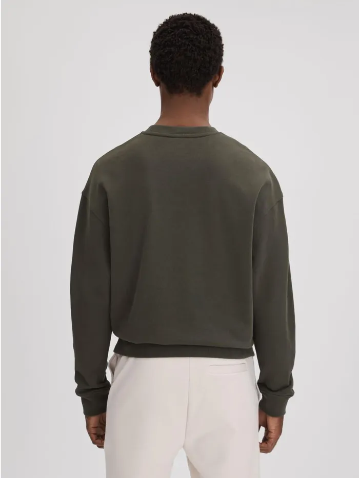 Men Reiss Sweats Hoodies and Joggers Alistar Cotton Crew Neck Sweatshirt Khaki