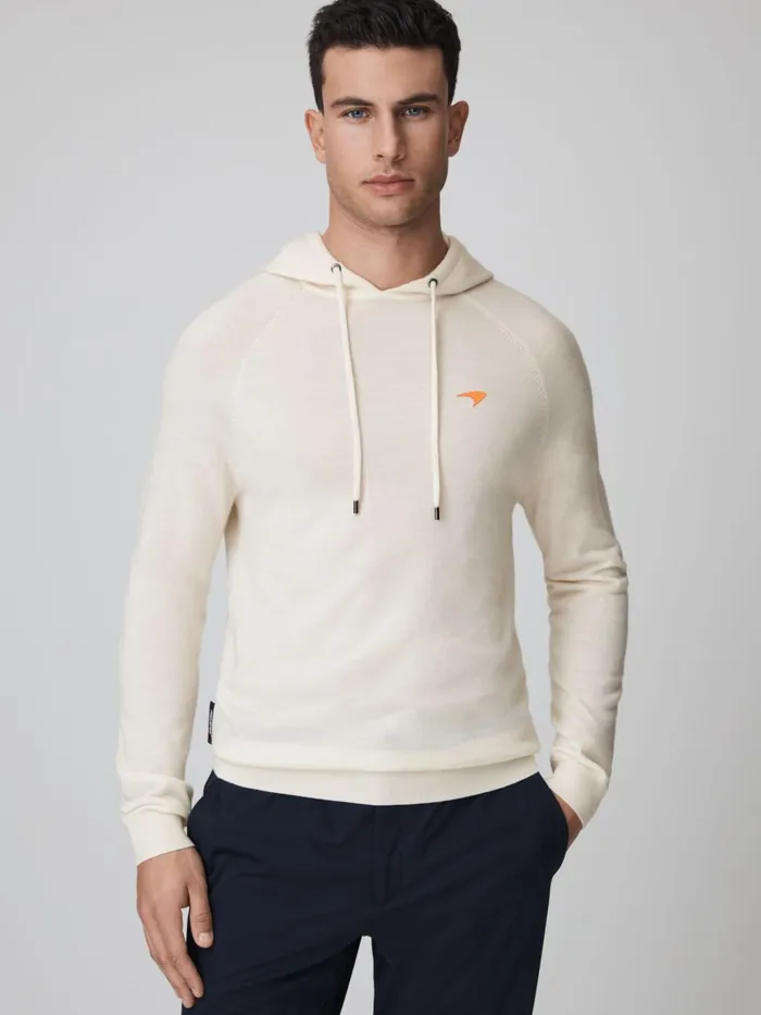 Men Reiss Sweats Hoodies and Joggers F1 Merino Wool Hoodie Bianco