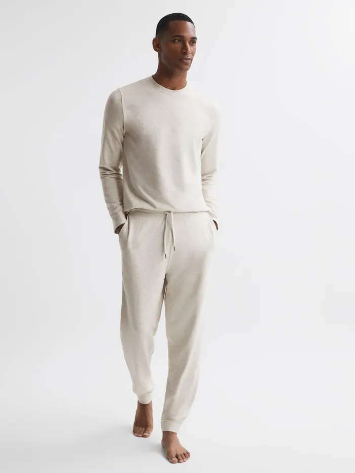 Men Reiss Sweats Hoodies and Joggers Jose Drawstring Fleece Lined Joggers Oatmeal Melange