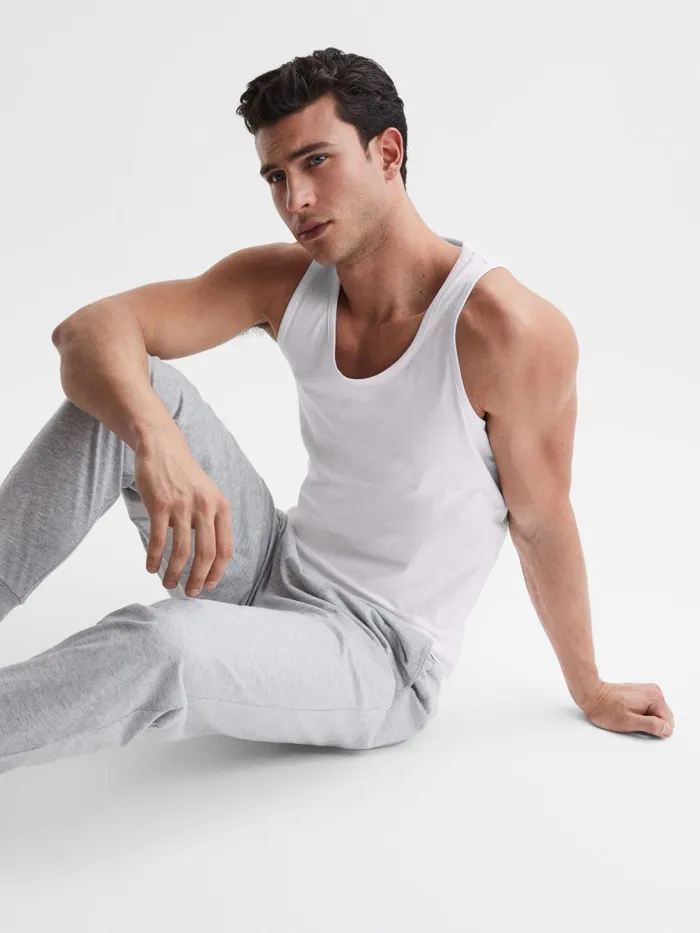 Men Reiss Sweats Hoodies and Joggers Vinnie Cotton Stretch Vest White