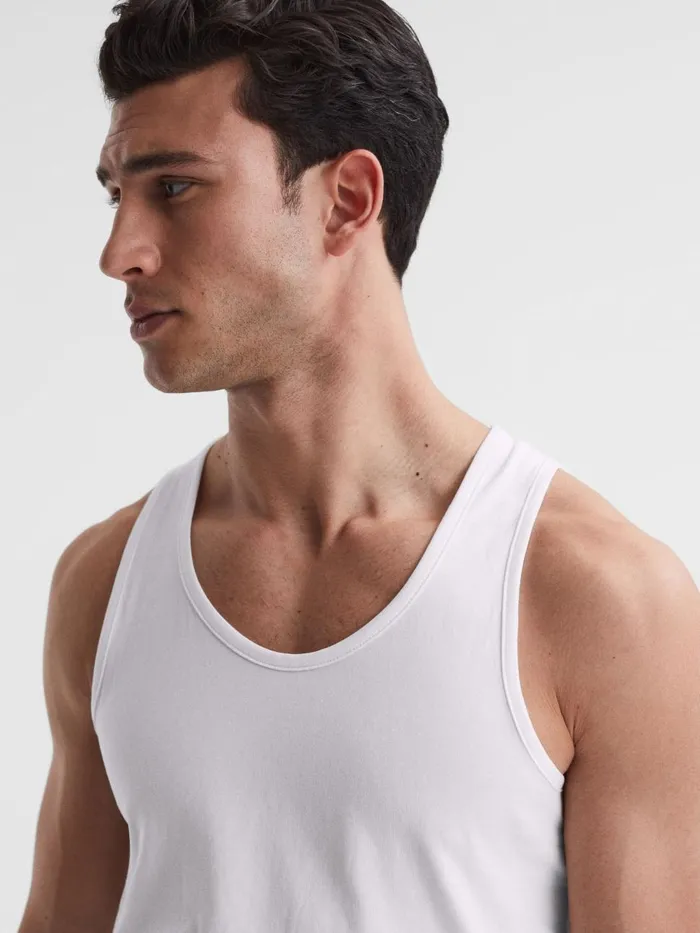 Men Reiss Sweats Hoodies and Joggers Vinnie Cotton Stretch Vest White