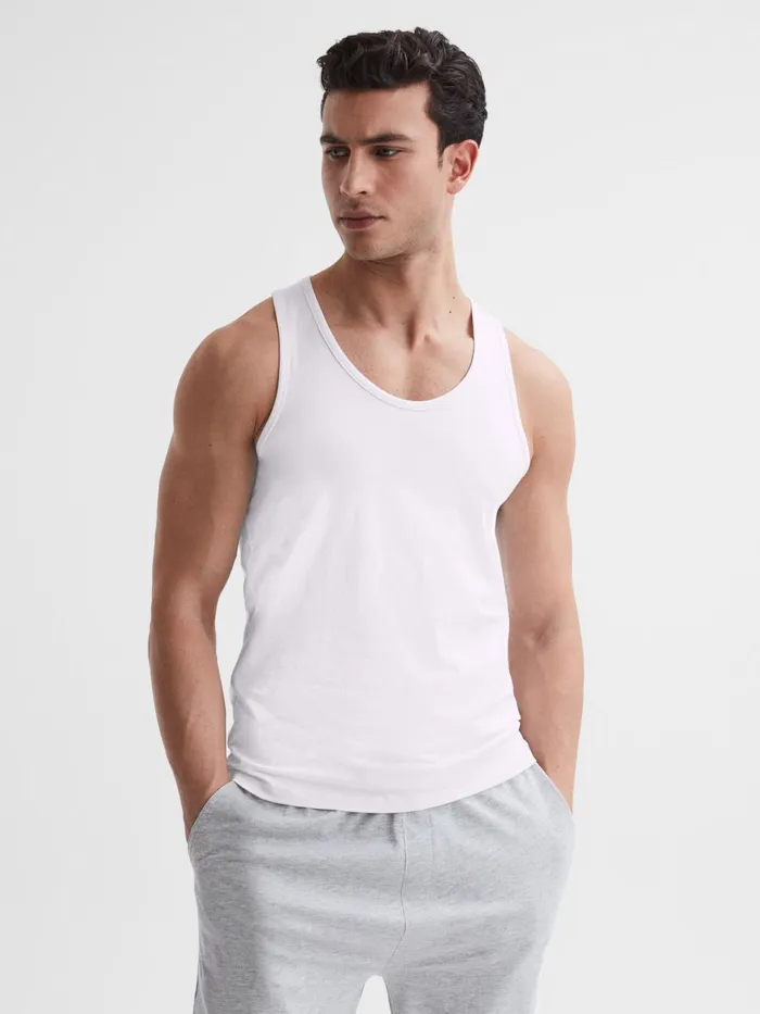 Men Reiss Sweats Hoodies and Joggers Vinnie Cotton Stretch Vest White