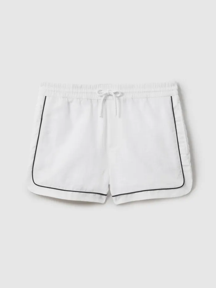 Men Reiss Swimwear Azure Piped Drawstring Swim Shorts White