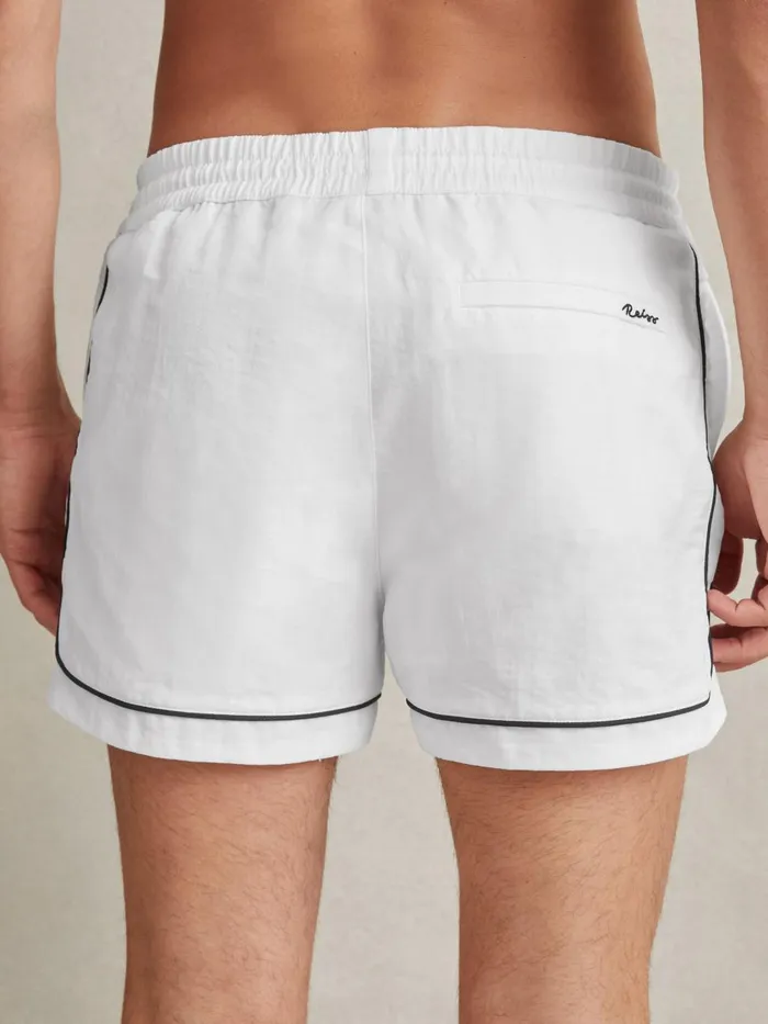 Men Reiss Swimwear Azure Piped Drawstring Swim Shorts White