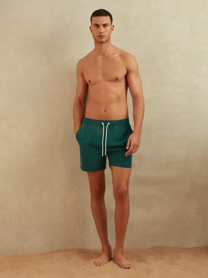 Men Reiss Swimwear Shore Plain Drawstring Waist Swim Shorts Teal