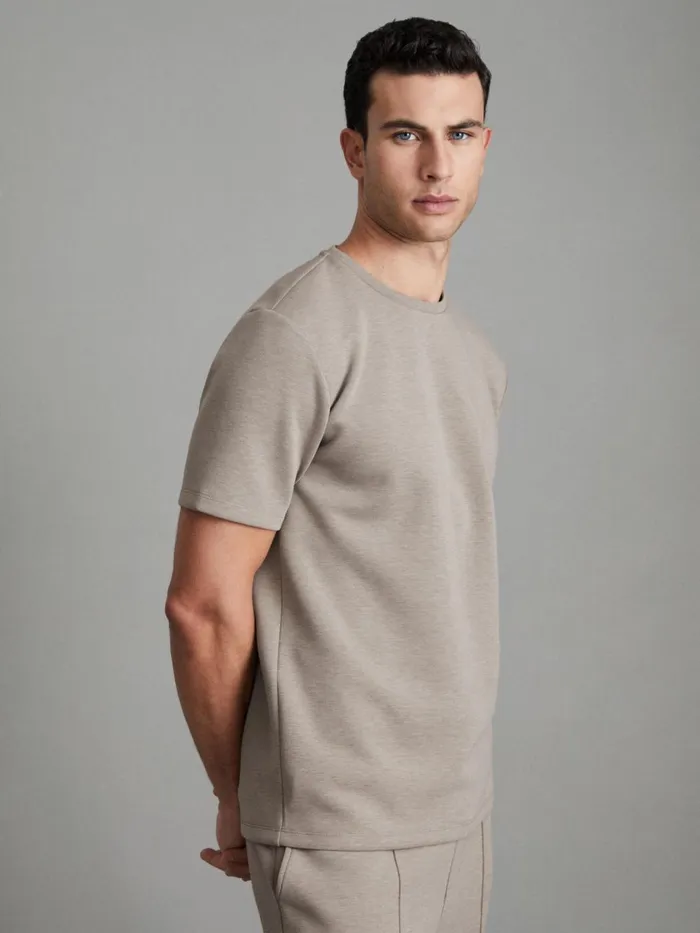 Men Reiss TShirts Bradley Interlock Jersey Crew Neck TShirt Taupe
