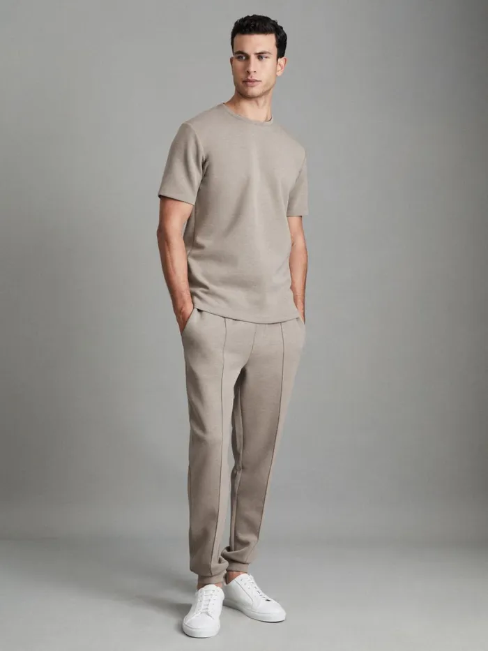 Men Reiss TShirts Bradley Interlock Jersey Crew Neck TShirt Taupe