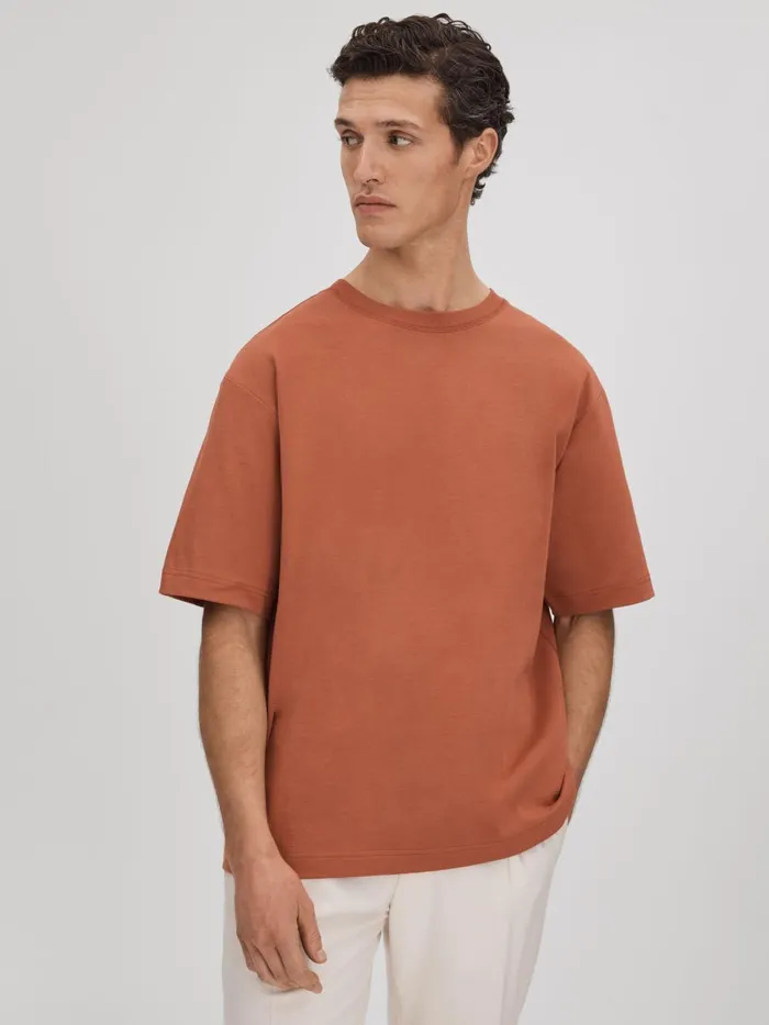 Men Reiss TShirts Tate Oversized Garment Dye TShirt Raw Sienna