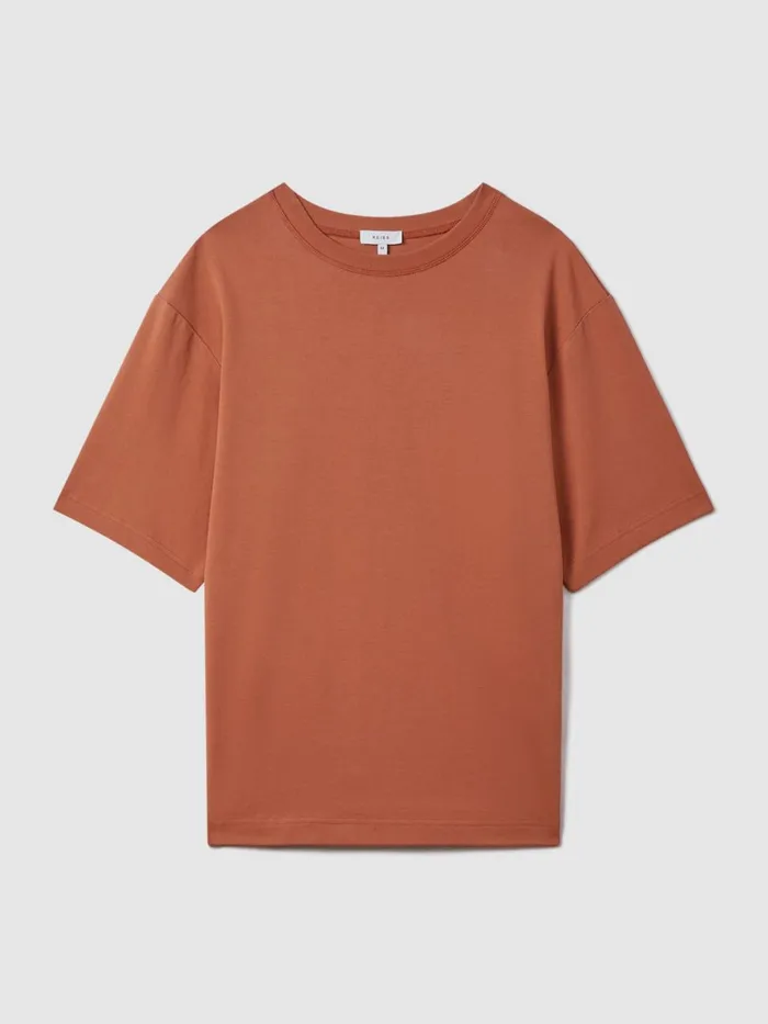 Men Reiss TShirts Tate Oversized Garment Dye TShirt Raw Sienna