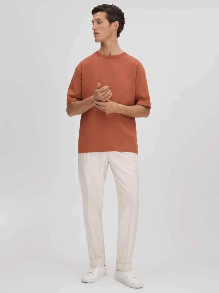 Men Reiss TShirts Tate Oversized Garment Dye TShirt Raw Sienna