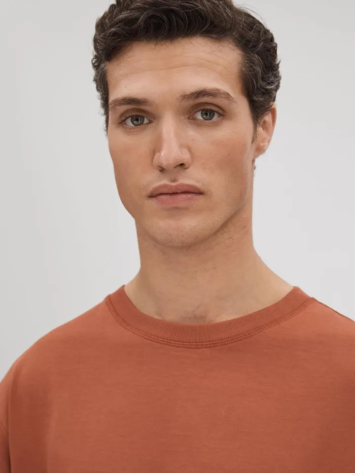 Men Reiss TShirts Tate Oversized Garment Dye TShirt Raw Sienna