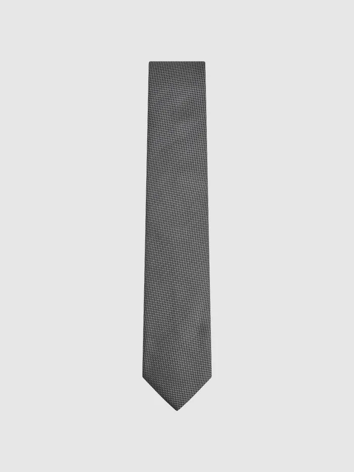 Men Reiss Ties and Pocket Squares Ceremony Textured Silk Blend Tie Charcoal