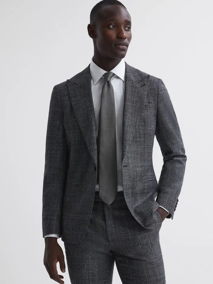Men Reiss Ties and Pocket Squares Ceremony Textured Silk Blend Tie Charcoal