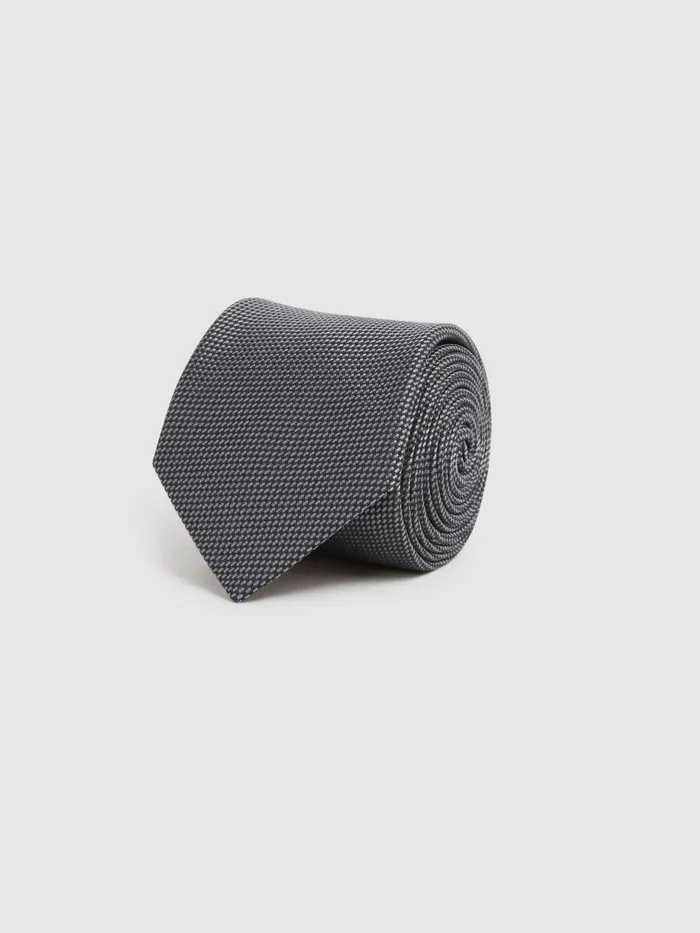 Men Reiss Ties and Pocket Squares Ceremony Textured Silk Blend Tie Charcoal