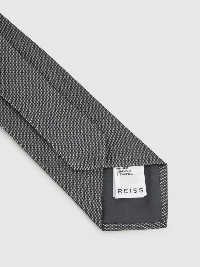 Men Reiss Ties and Pocket Squares Ceremony Textured Silk Blend Tie Charcoal